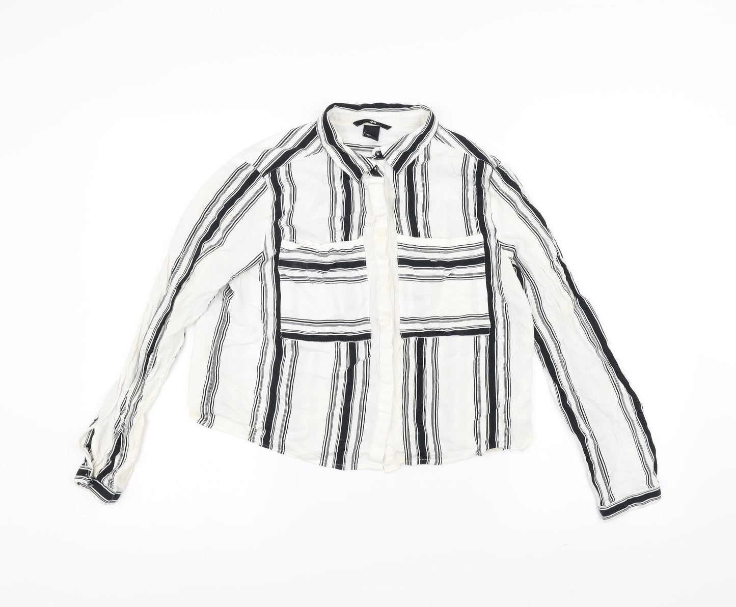 H&M Womens White Striped  Basic Button-Up Size 8