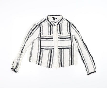 H&M Womens White Striped  Basic Button-Up Size 8