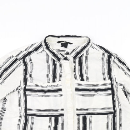 H&M Womens White Striped  Basic Button-Up Size 8