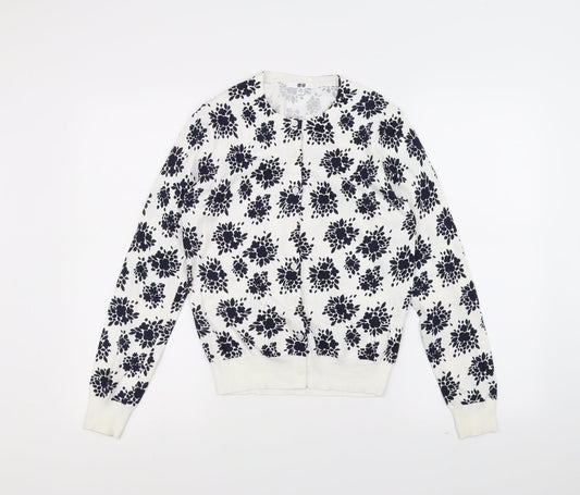 uni Womens White Floral  Cardigan Jumper Size XS