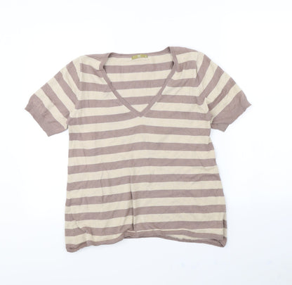 Preloved TU Womens Beige Striped  Pullover Jumper Size 12 - Front