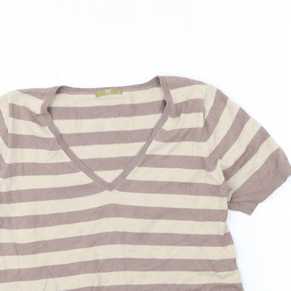 Preloved TU Womens Beige Striped  Pullover Jumper Size 12 - Detail