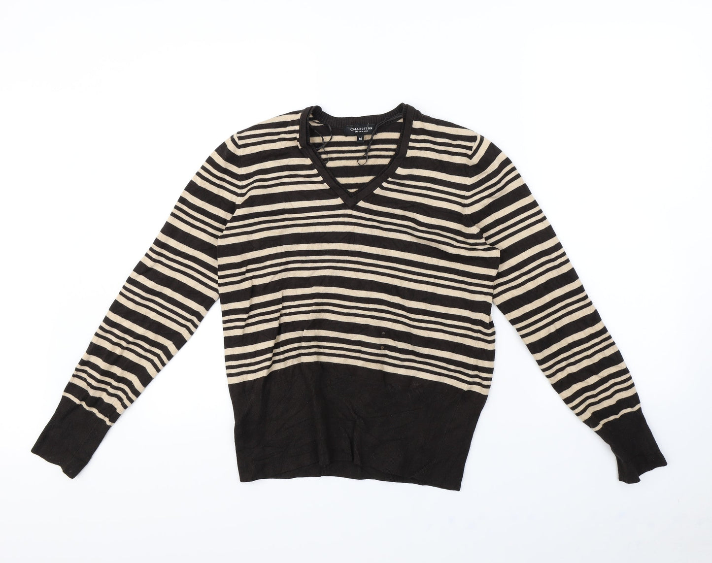 collection debenhams Womens Brown Striped  Pullover Jumper Size 16