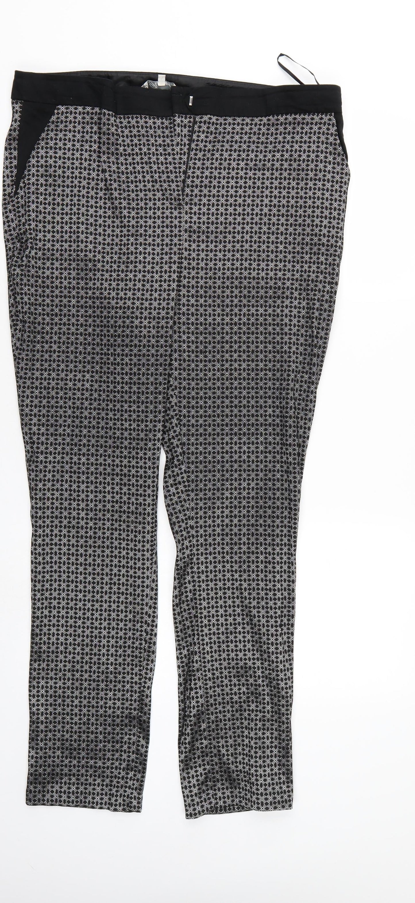 Peacocks Womens Black Argyle/Diamond  Trousers  Size 16 L28 in