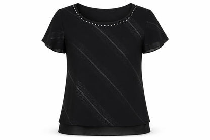 Roman Womens Black Striped  Basic T-Shirt Size 14