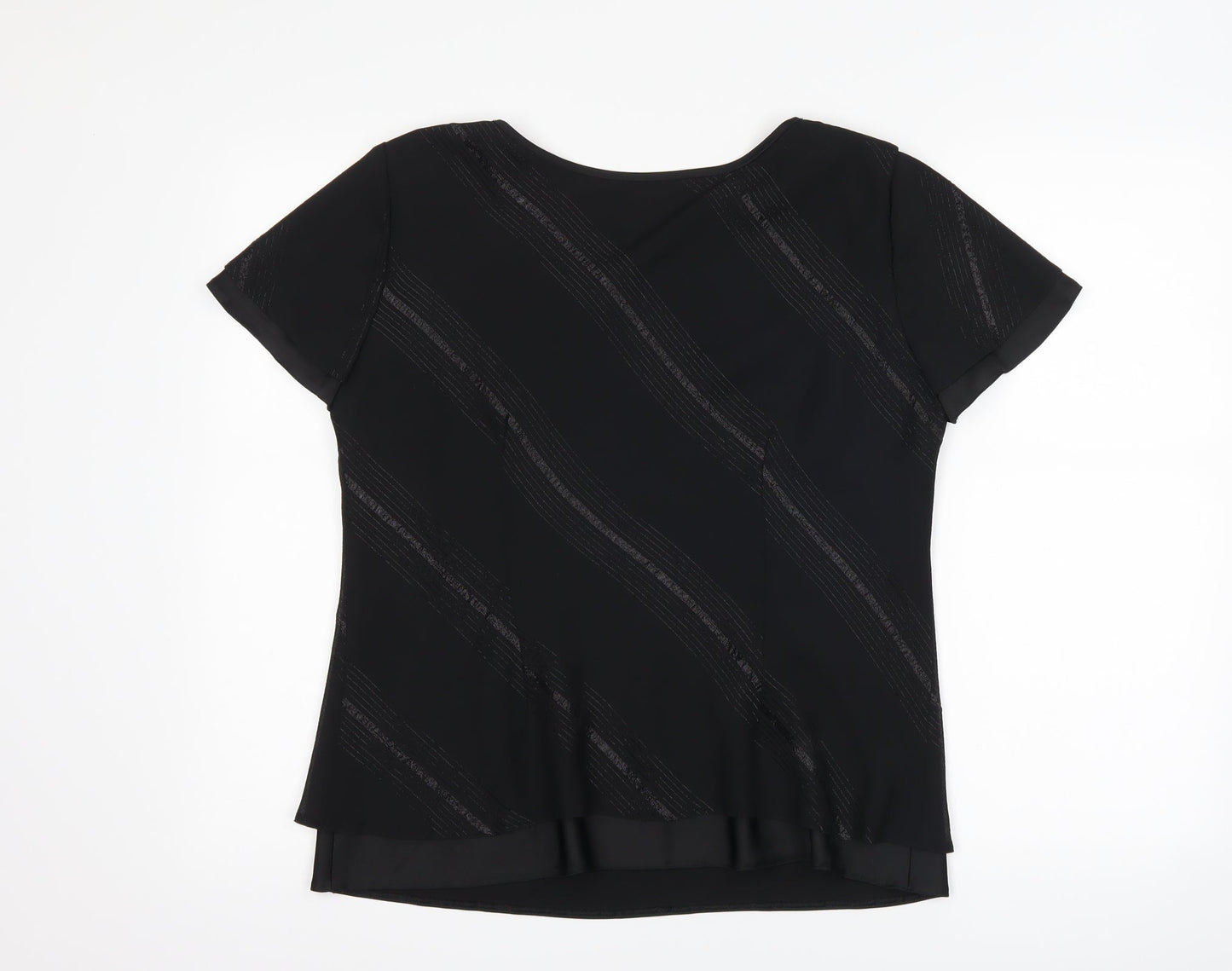 Roman Womens Black Striped  Basic T-Shirt Size 14