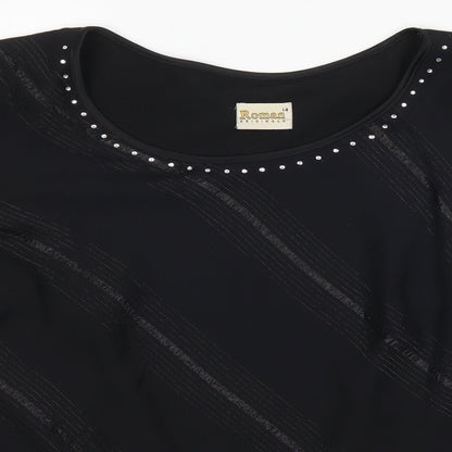 Roman Womens Black Striped  Basic T-Shirt Size 14