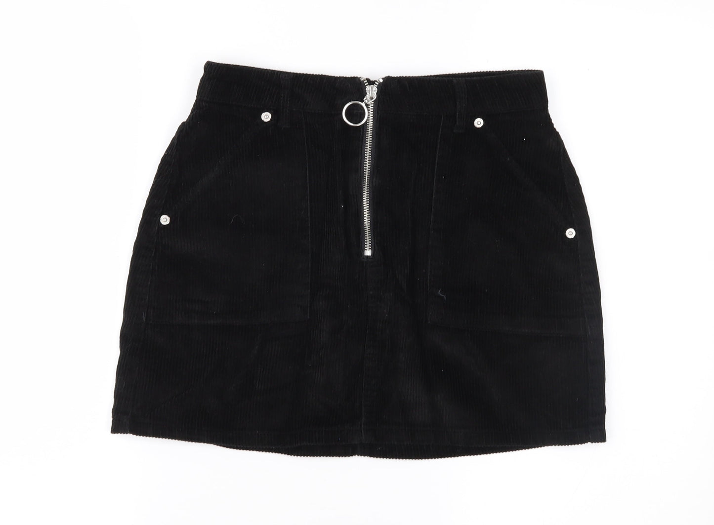 Topshop Womens Black  Corduroy A-Line Skirt Size 8