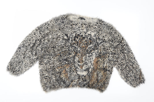 West One Womens Brown Animal Print Knit Pullover Jumper Size S