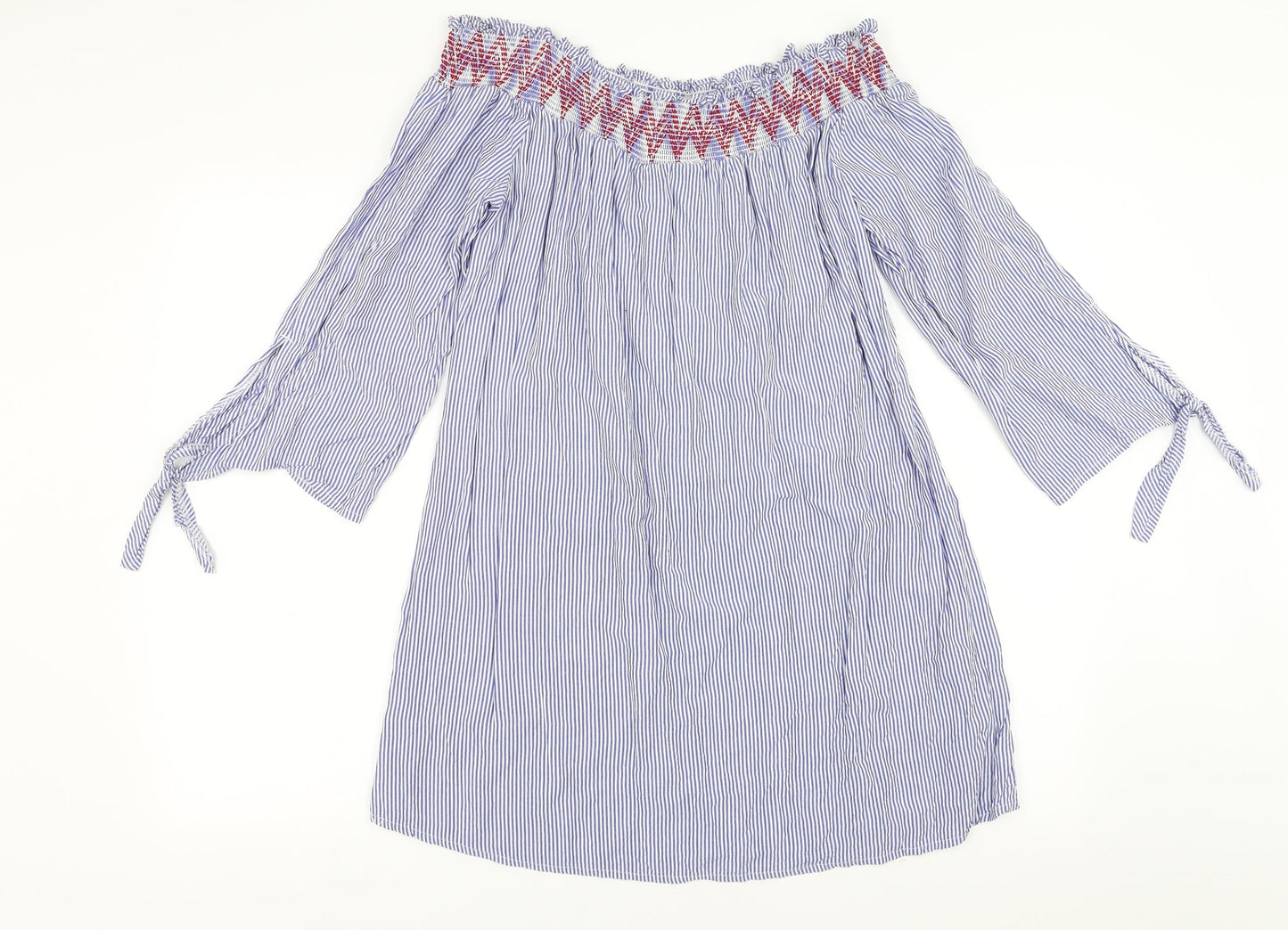 Papaya Womens Blue Striped  Shift  Size 12  - Embroidered