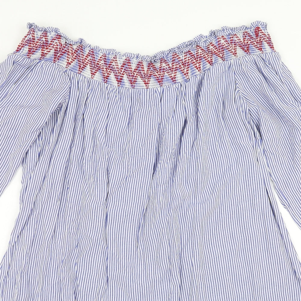 Papaya Womens Blue Striped  Shift  Size 12  - Embroidered