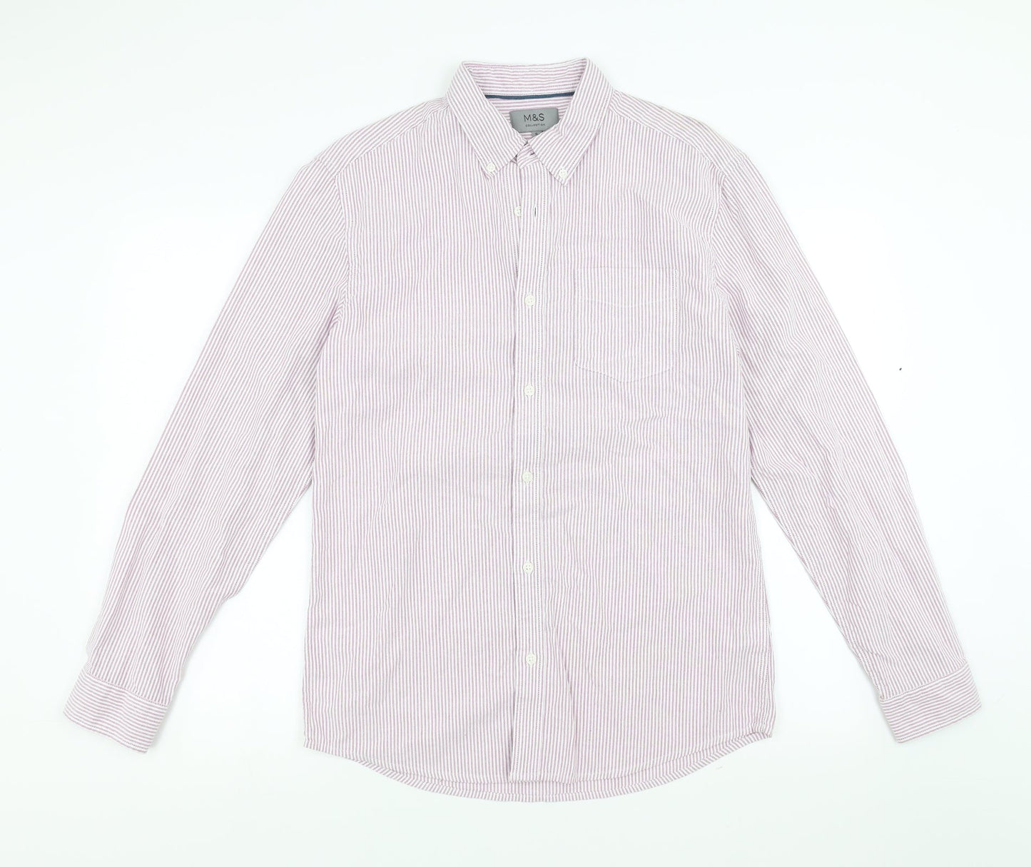 Marks and Spencer Mens Pink Striped   Button-Up Size S