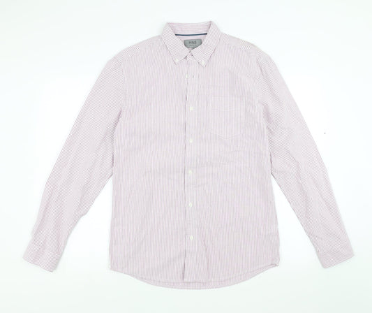 Marks and Spencer Mens Pink Striped   Button-Up Size S