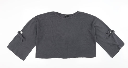 New Look Womens Grey   Pullover Jumper Size 12  - tie sleeve detail