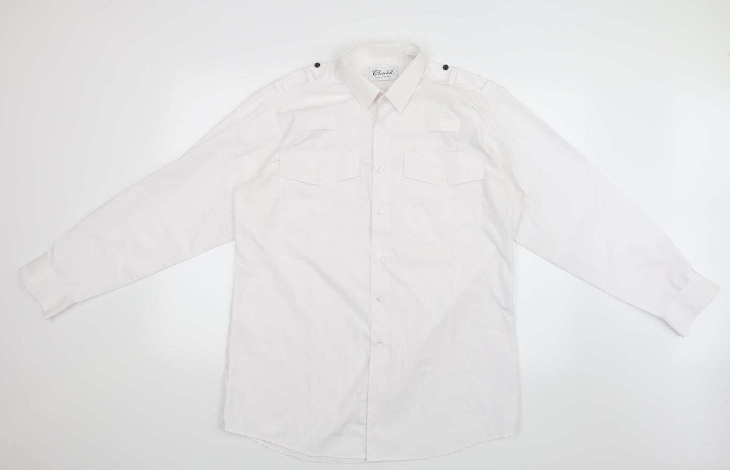 Churchill Mens White    Button-Up Size 15.5