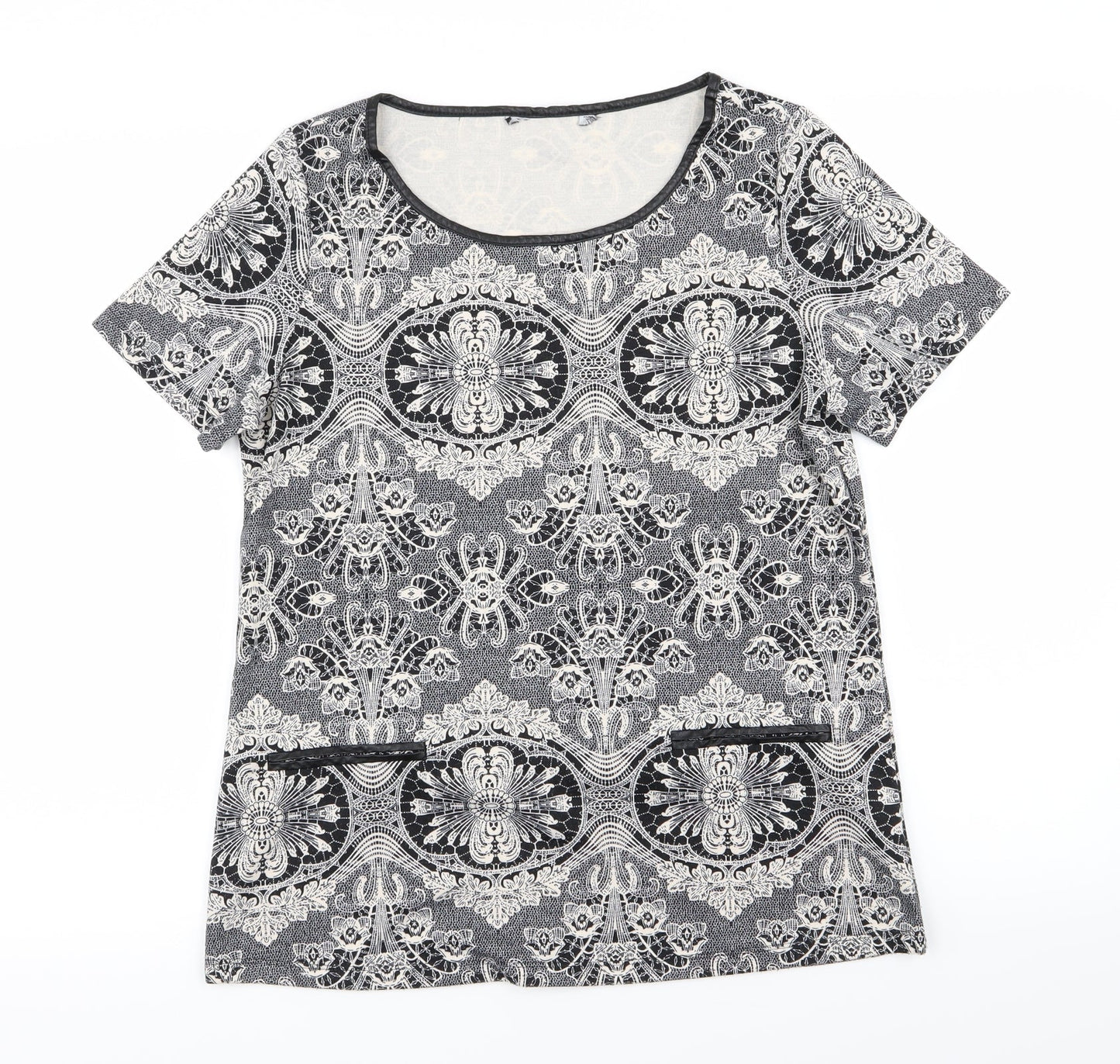 Dorothy Perkins Womens Black Geometric  Basic T-Shirt Size 10