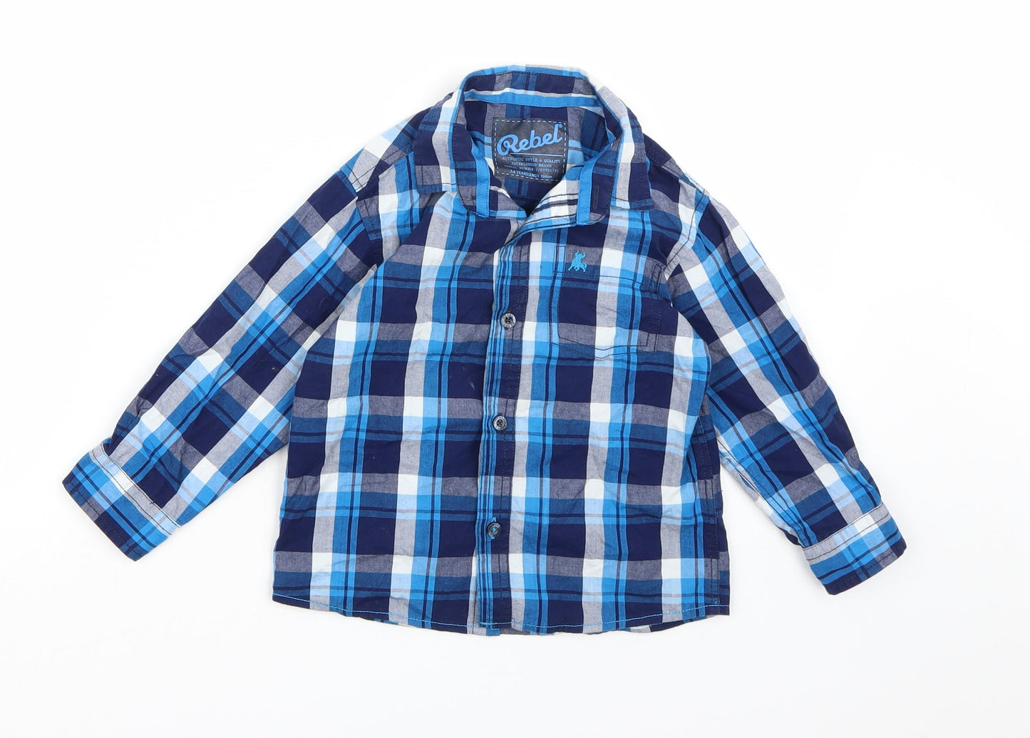 Rebel Boys Blue Check  Basic Button-Up Size 3-4 Years