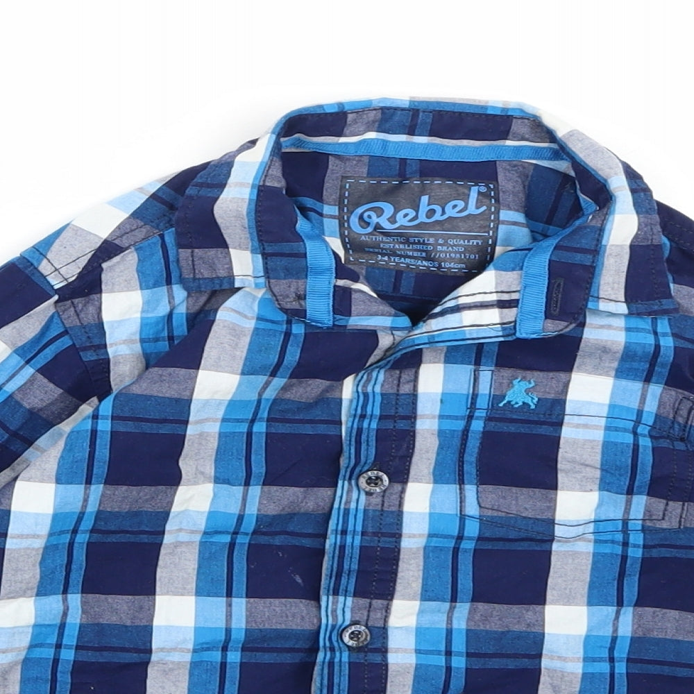 Rebel Boys Blue Check  Basic Button-Up Size 3-4 Years