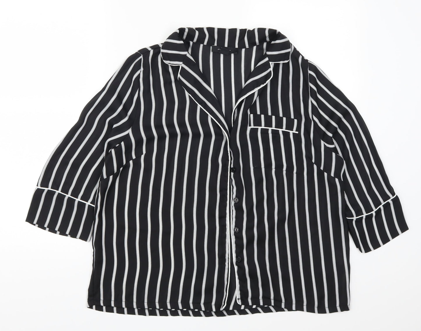 Atmosphere Womens Black Striped  Basic Button-Up Size 12