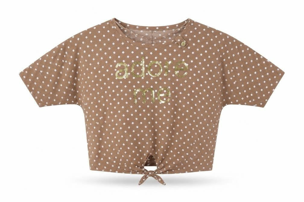Select Womens Brown Polka Dot Jersey Basic T-Shirt Size 12