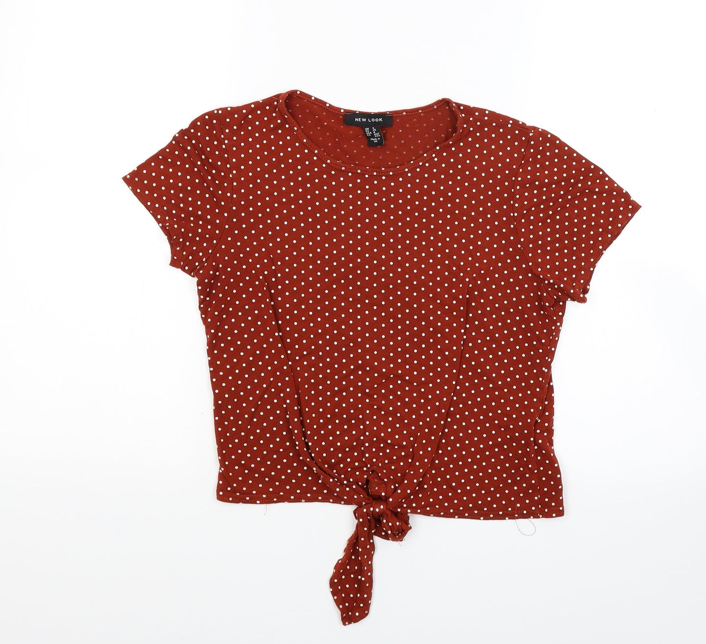 New Look Womens Brown Polka Dot Jersey Basic T-Shirt Size 8