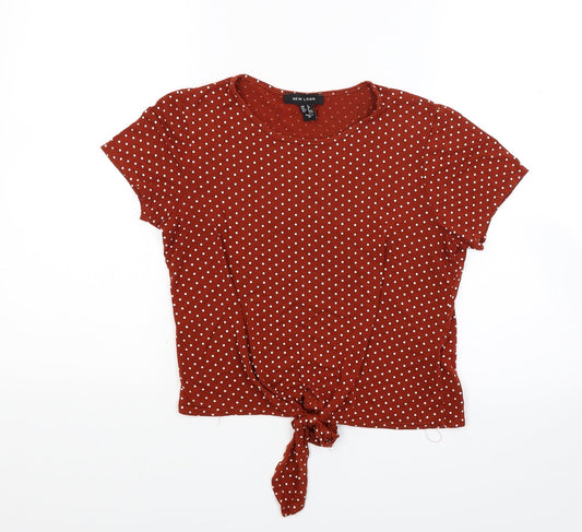 New Look Womens Brown Polka Dot Jersey Basic T-Shirt Size 8