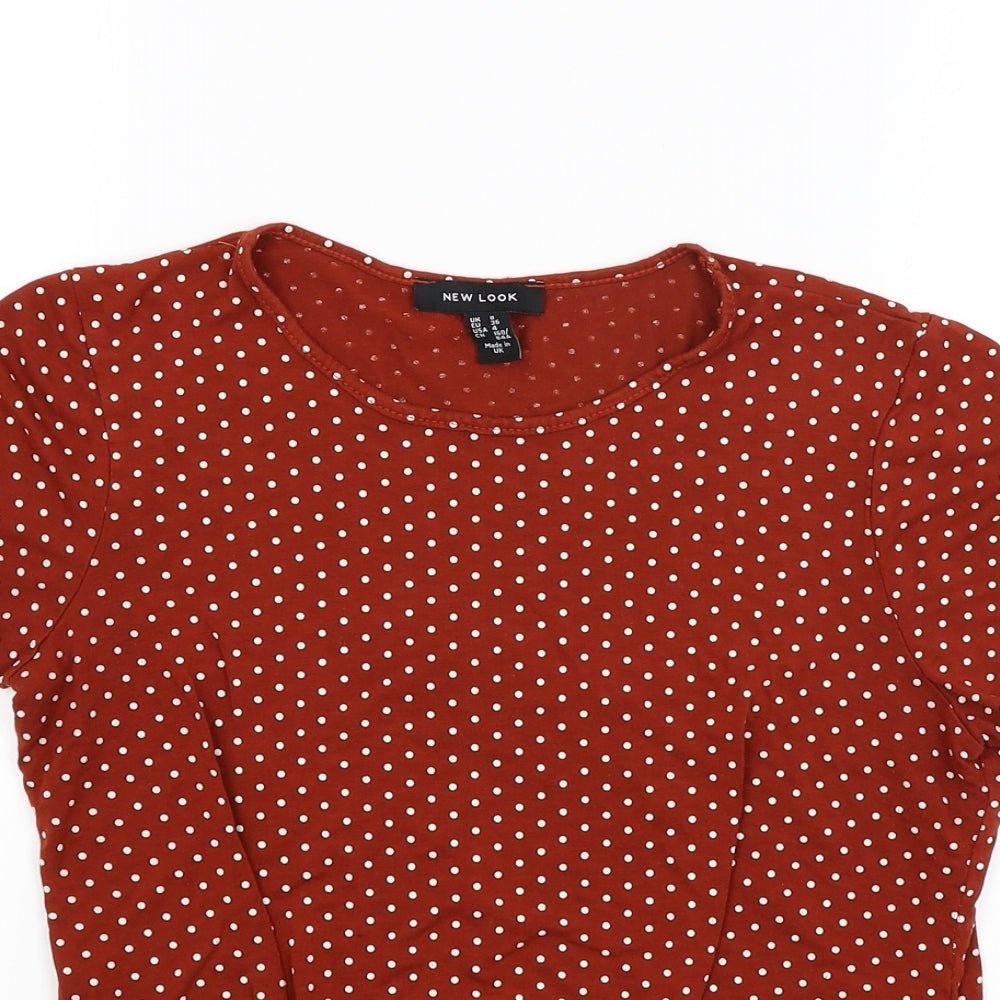 New Look Womens Brown Polka Dot Jersey Basic T-Shirt Size 8
