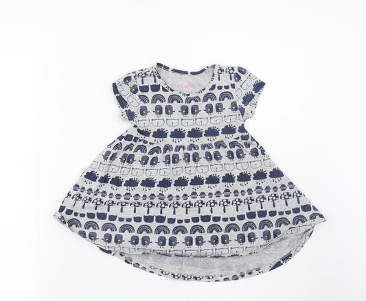 NEXT Girls Grey   T-Shirt Dress  Size 12-18 Months  - Cats, Birds