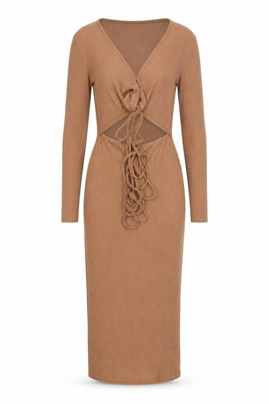 PRETTYLITTLETHING Womens Brown Striped  Bodycon  Size 6