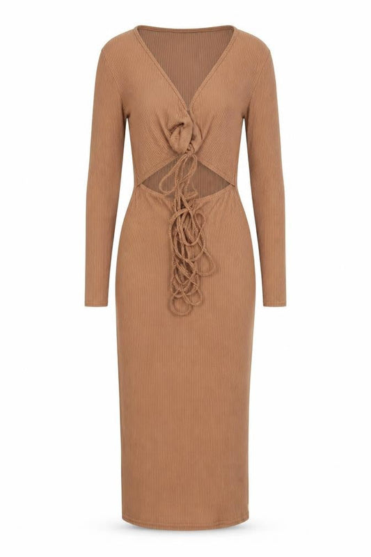 PRETTYLITTLETHING Womens Brown Striped  Bodycon  Size 6