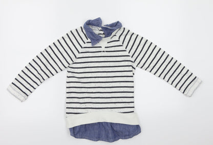 Next  Girls White Striped  Pullover Jumper Size 6 Years