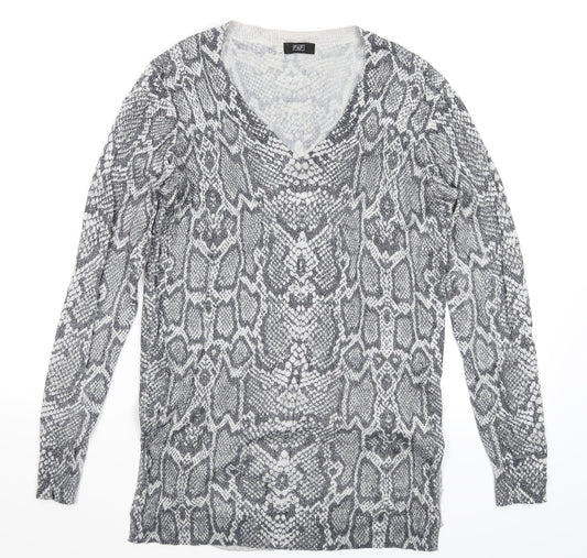 F&F Womens Silver Animal Print Knit Pullover Jumper Size 10