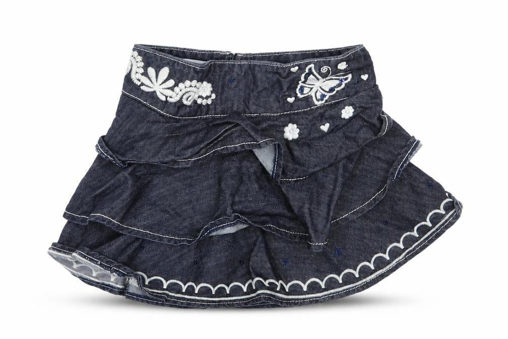 Autograph Girls Blue Floral Denim Pleated Skirt Size 12-18 Months