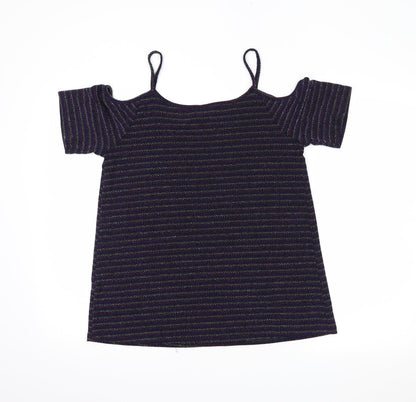 Papaya Womens Purple Striped  Basic Blouse Size 14
