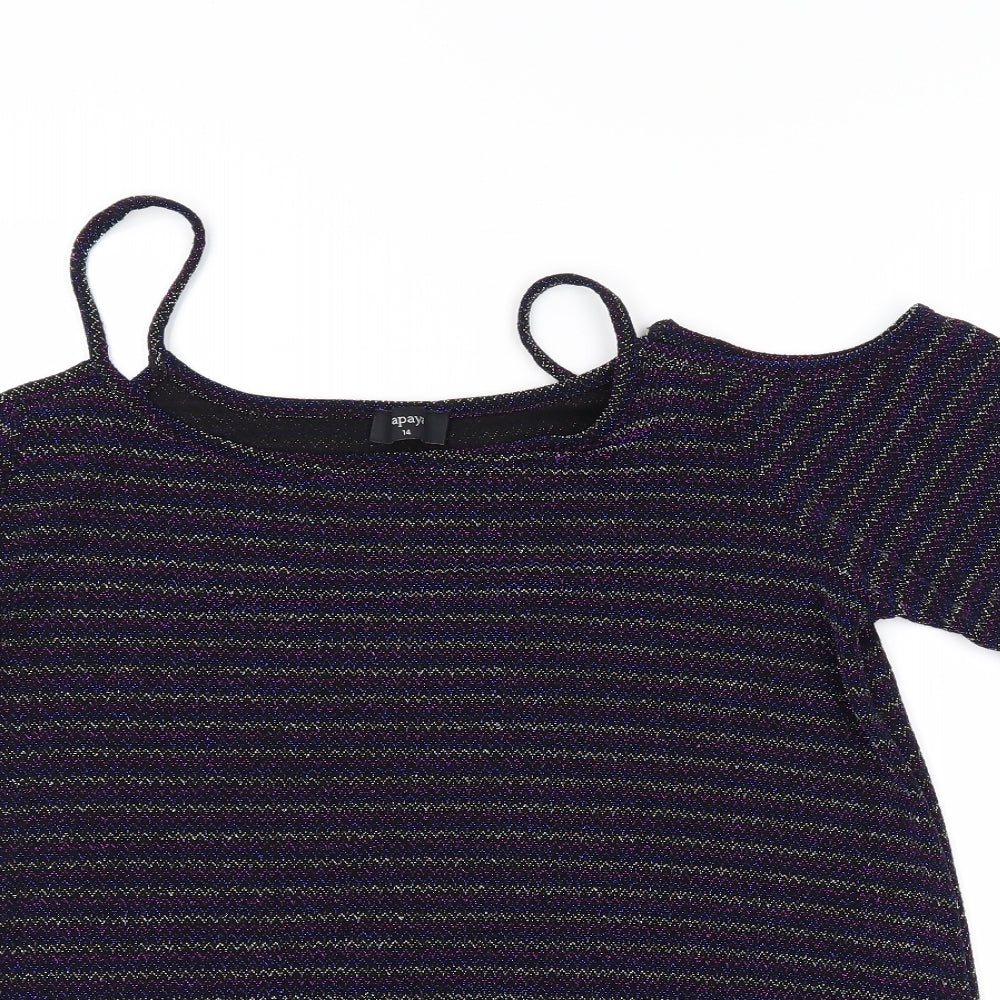 Papaya Womens Purple Striped  Basic Blouse Size 14