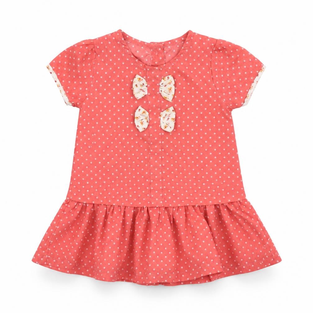 Preworn Girls Pink Spotted  Fit & Flare  Size 12 Months