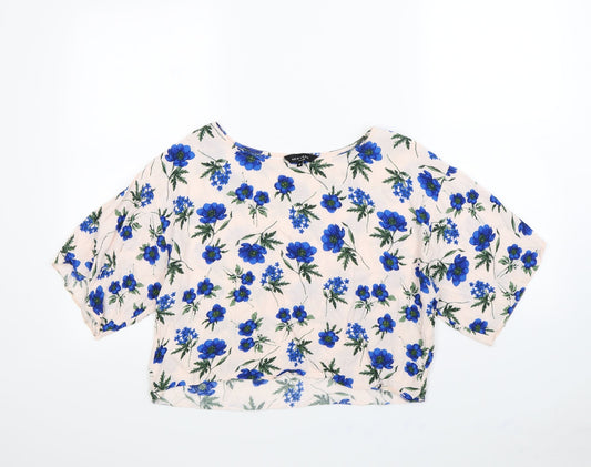 New Look Womens Pink Floral  Cropped Blouse Size 10