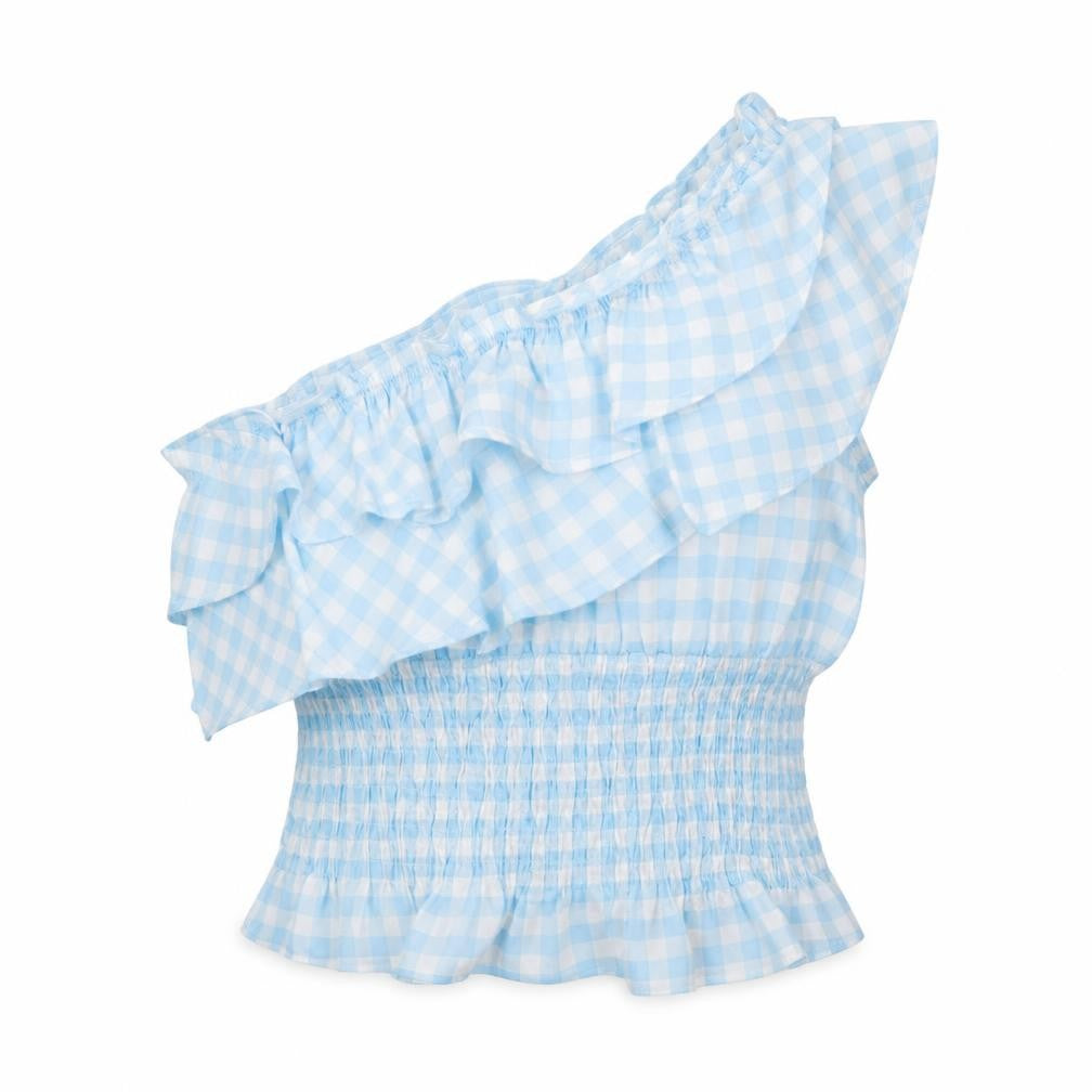 Boohoo Womens Blue Plaid  Basic Blouse Size 14