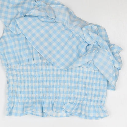 Boohoo Womens Blue Plaid  Basic Blouse Size 14