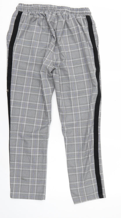 boohooMAN Mens Grey Check Trousers Size M L25 in