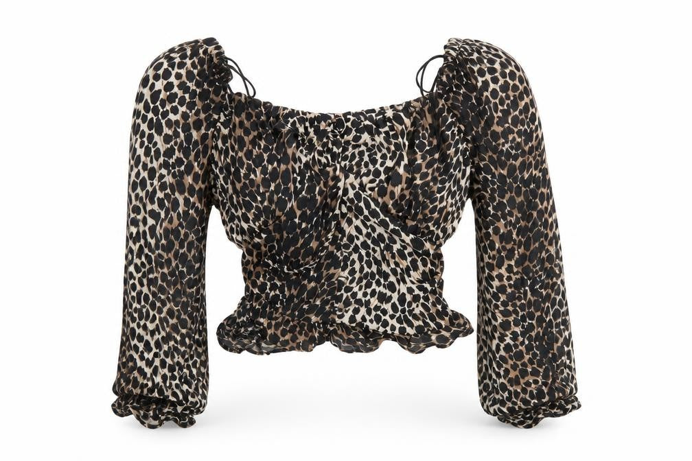 Topshop Womens Brown Animal Print  Cropped Blouse Size 4