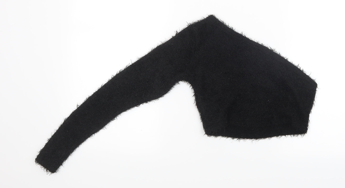 PRETTYLITTLETHING Womens Black  Knit Pullover Jumper Size 8  - Cropped