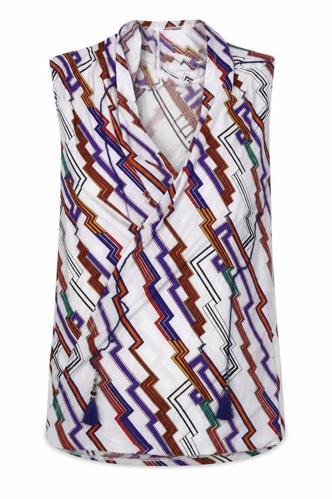 Double II Womens White Geometric  Basic Blouse One Size