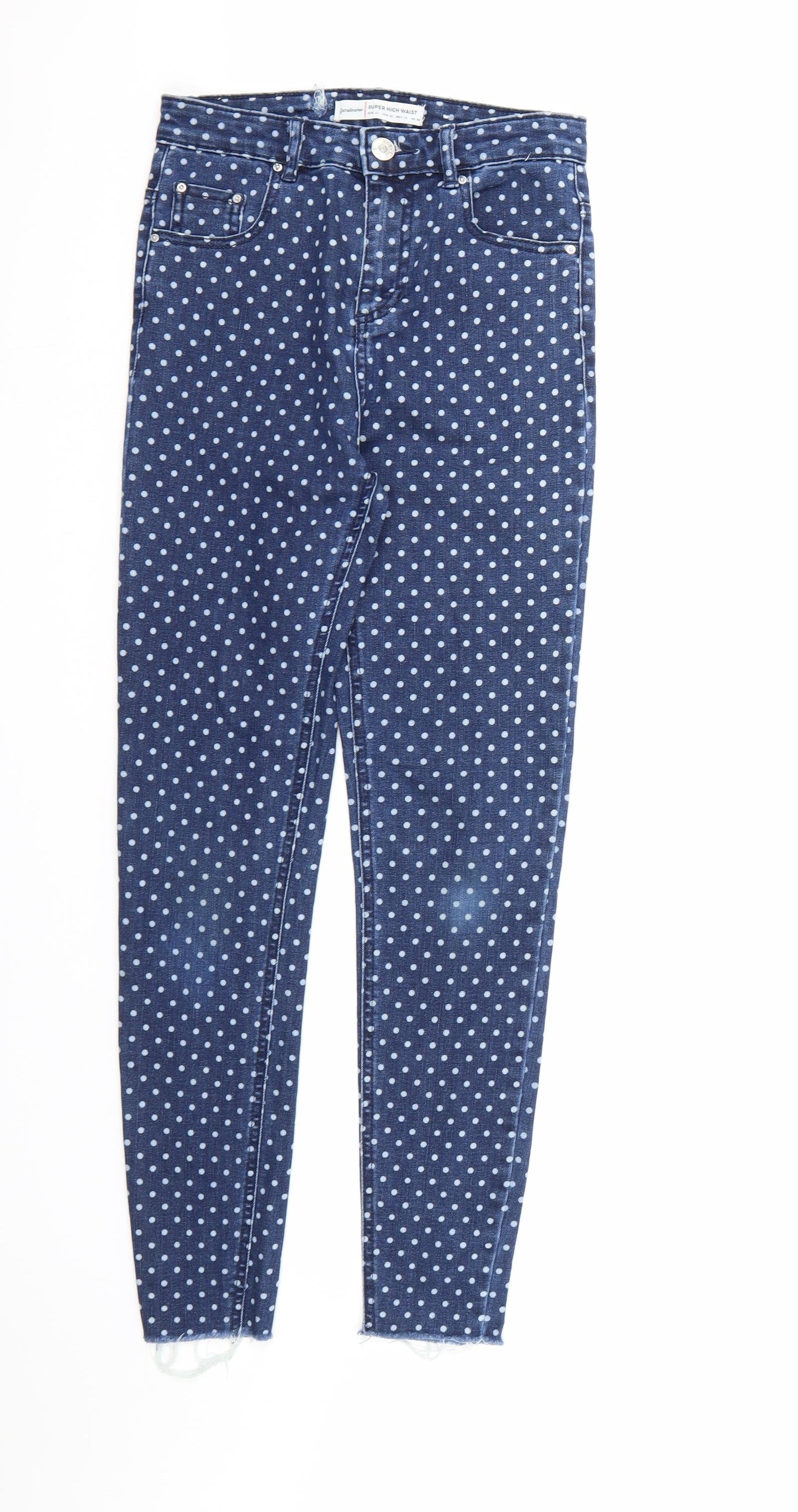 Stradivarius Womens Blue Polka Dot Denim Skinny Jeans Size 6 L26 in