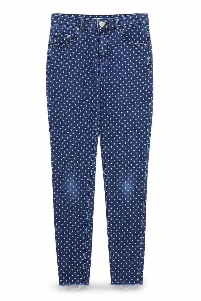 Stradivarius Womens Blue Polka Dot Denim Skinny Jeans Size 6 L26 in