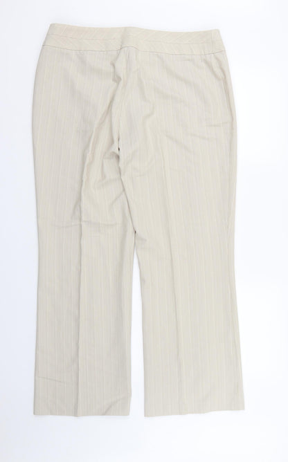 Next Womens Beige Striped Rayon Dress Pants Trousers Size 16 L29 in