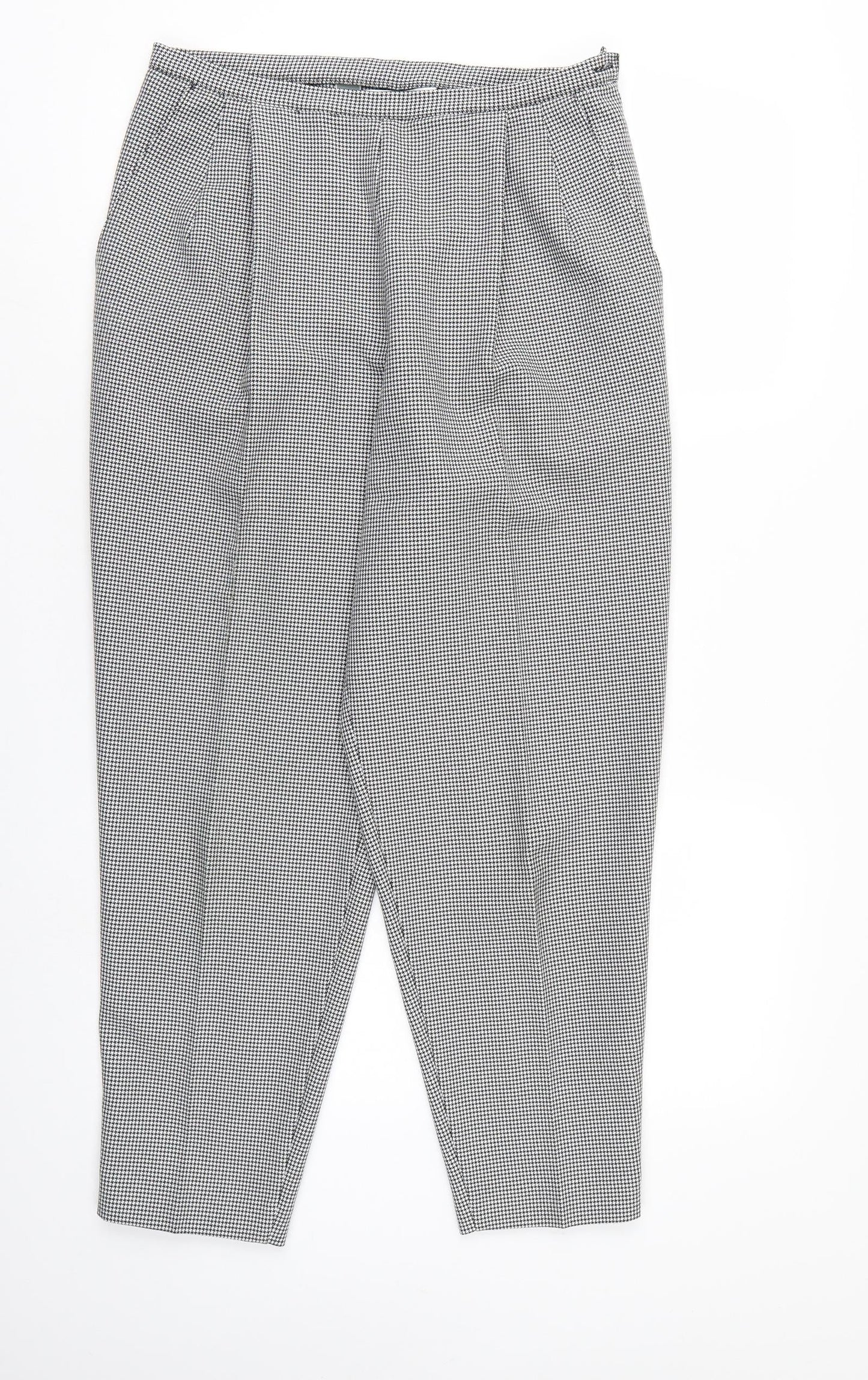 Marks and Spencer Womens White Houndstooth Rayon Trousers  Size 14 L26 in