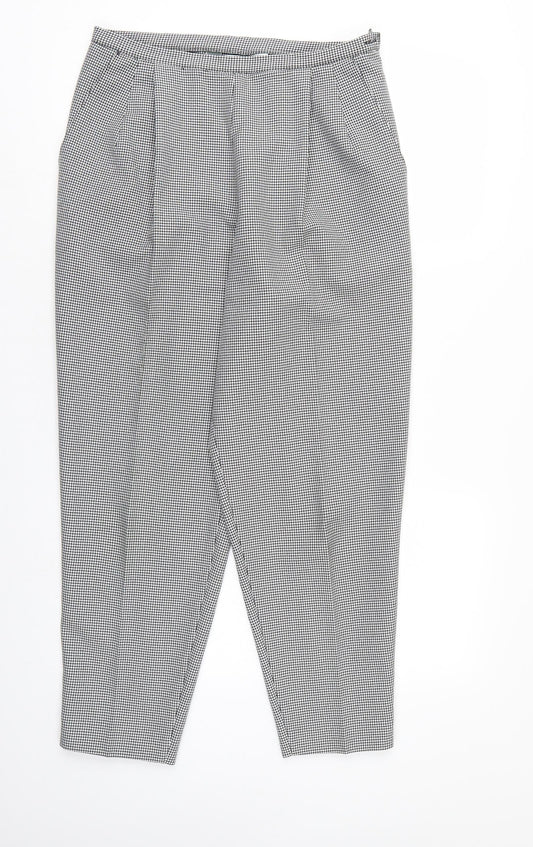Marks and Spencer Womens White Houndstooth Rayon Trousers  Size 14 L26 in