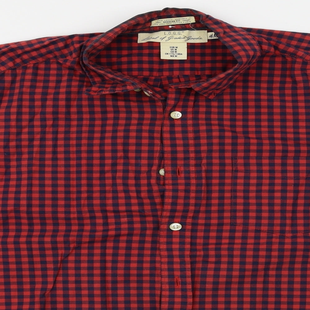 H&M  Mens Red Check   Button-Up Size M