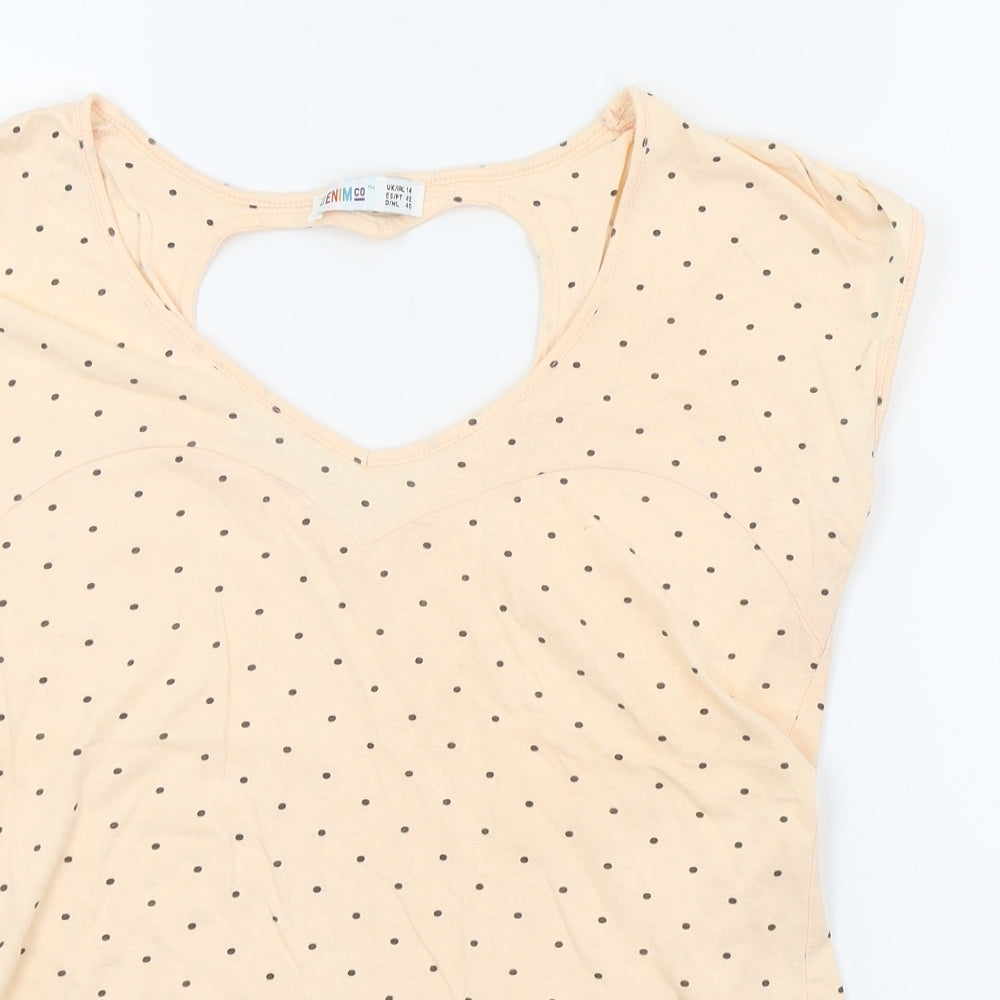 DENIM CO Womens Orange Polka Dot  Basic T-Shirt Size 14